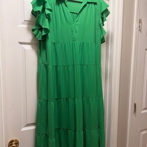 Umgee Ruffled Green Tiered Midi Dress